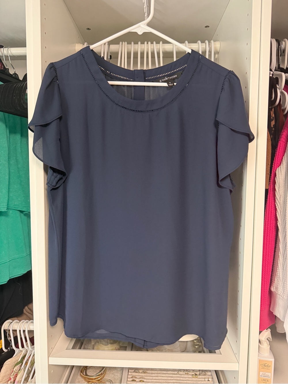 41 Hawthorn Navy Ruffle Sleeve Blouse